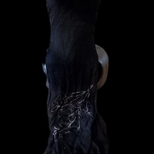 Very eloquent Black dress, flowering tree design sheer, fits tight